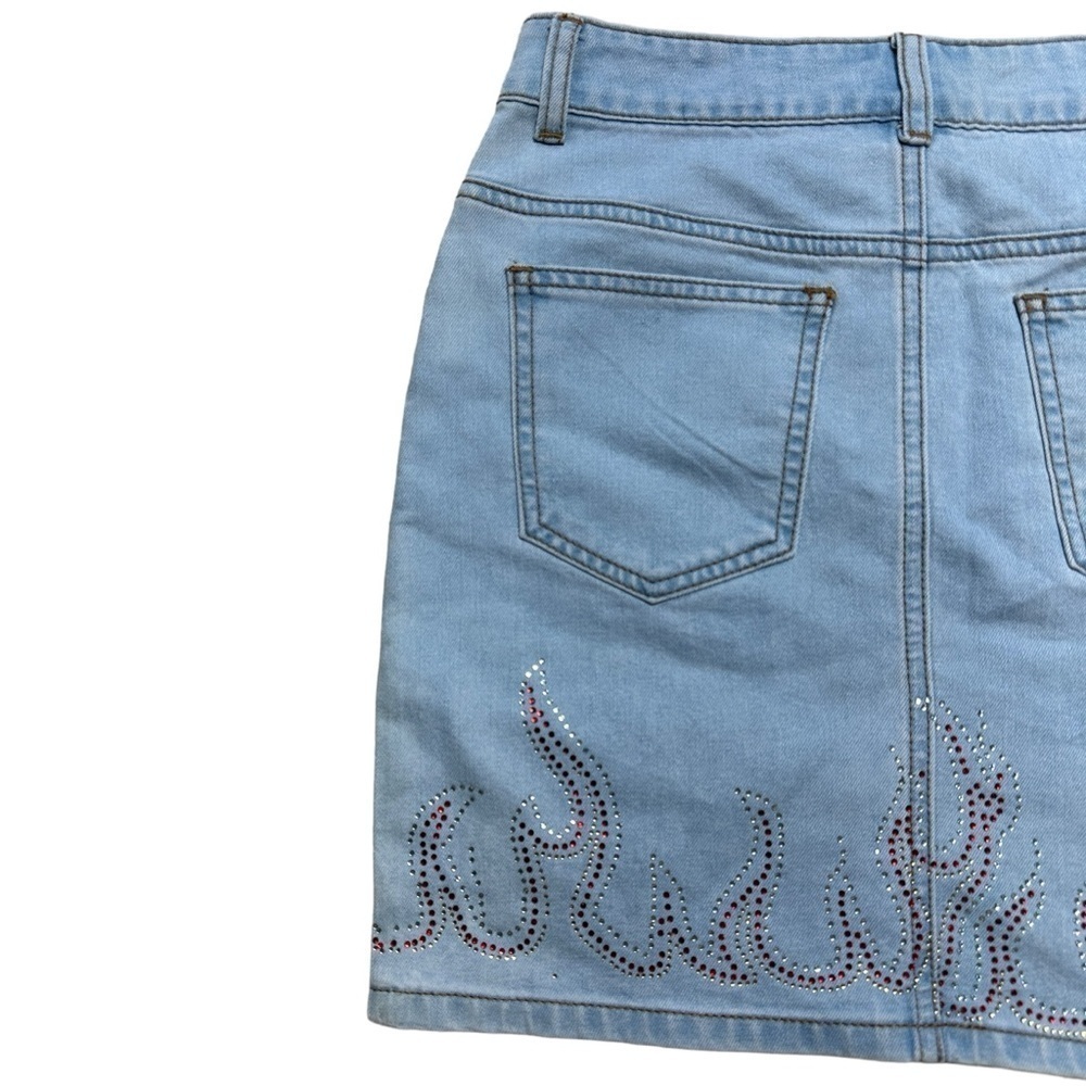 Superdown Revolve Rhinestone Flame Denim Mini Ski… - image 5